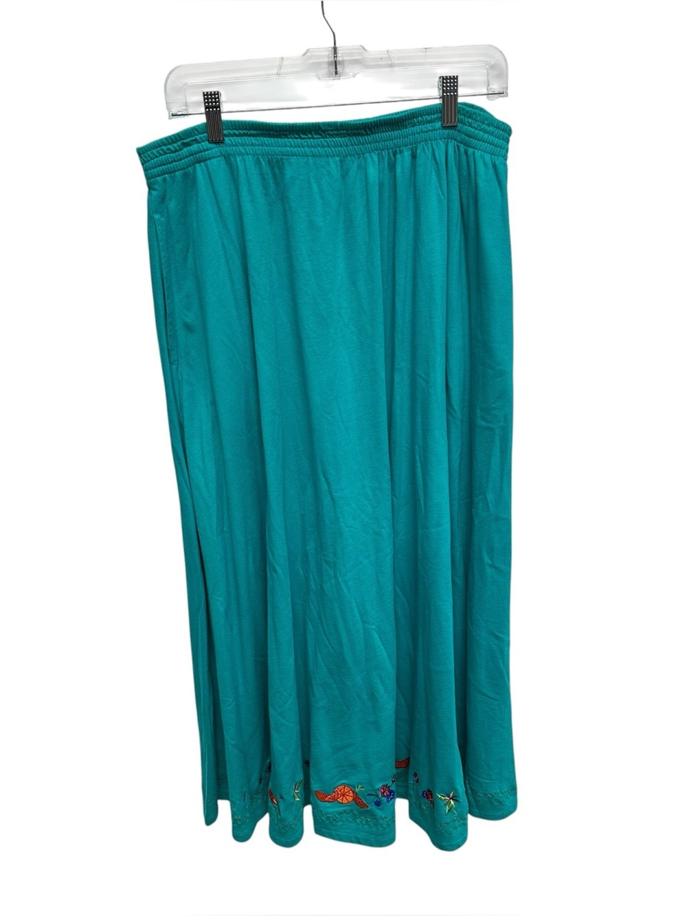 Carole Little women’s maxi skirt turquoise embroidered fruit hem size 1x